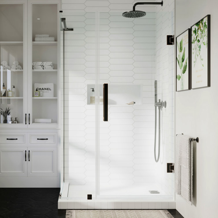 Tampa-Pro Oil Rubbed Bronze Frameless Corner Shower Kit with Tempered Glass