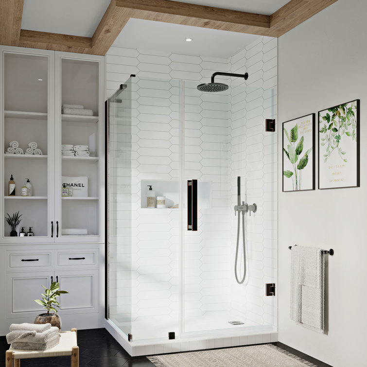Tampa-Pro Oil Rubbed Bronze Frameless Corner Shower Kit with Tempered Glass