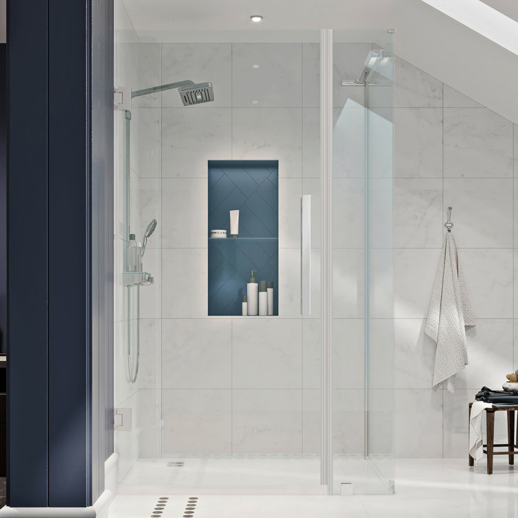 Tampa-Pro 43" Wide Chrome Frameless Corner Shower Enclosure