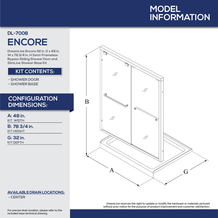 Encore 48" x 32" Black Semi-Frameless Rectangular Shower Enclosure