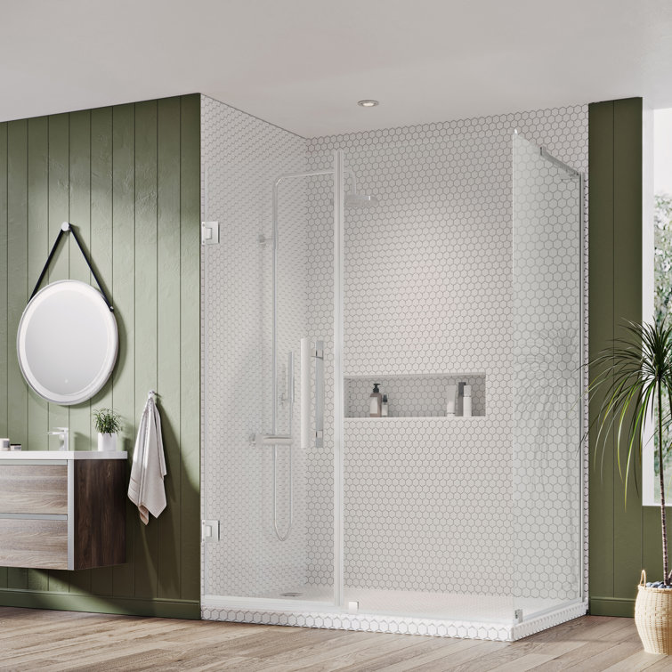Tampa-Pro 57" W x 72" H Frameless Chrome Corner Shower Enclosure