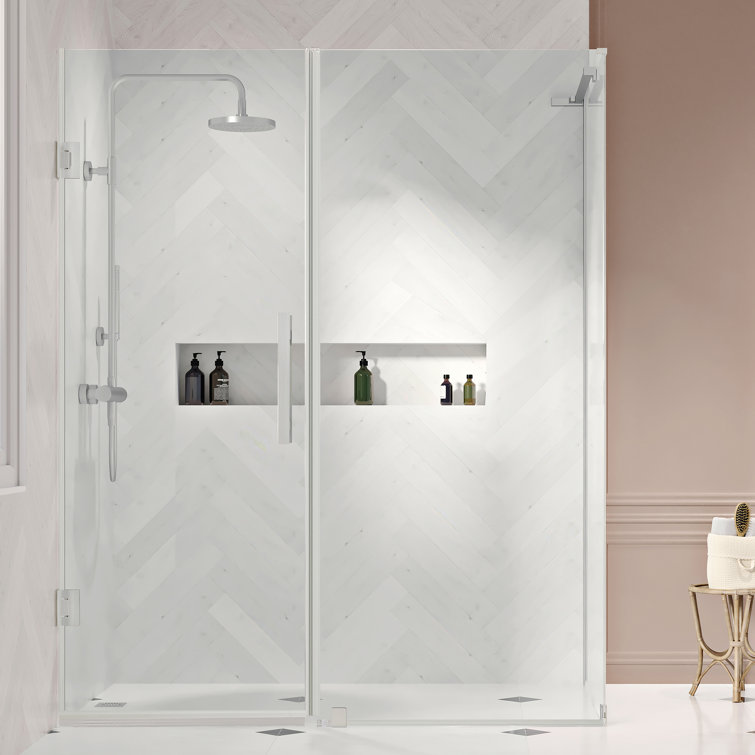 Satin Nickel Frameless Corner Shower Kit with Tempered Glass Panels