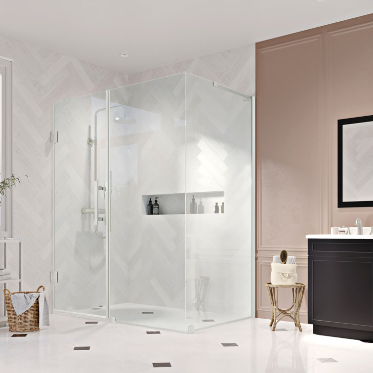 Satin Nickel Frameless Corner Shower Kit with Tempered Glass Panels