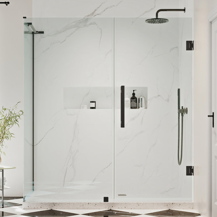 Tampa-Pro 55" Black Frameless Corner Shower Kit with Tempered Glass Panels