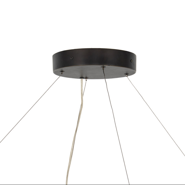 Contemporary Bronzed 33" Walnut Veneer LED Chandelier