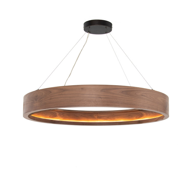Stockton Contemporary Bronze Drum Chandelier with Walnut Veneer