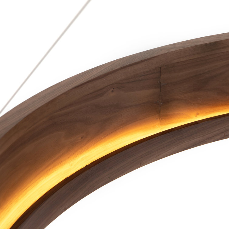 Stockton Contemporary Bronze Drum Chandelier with Walnut Veneer