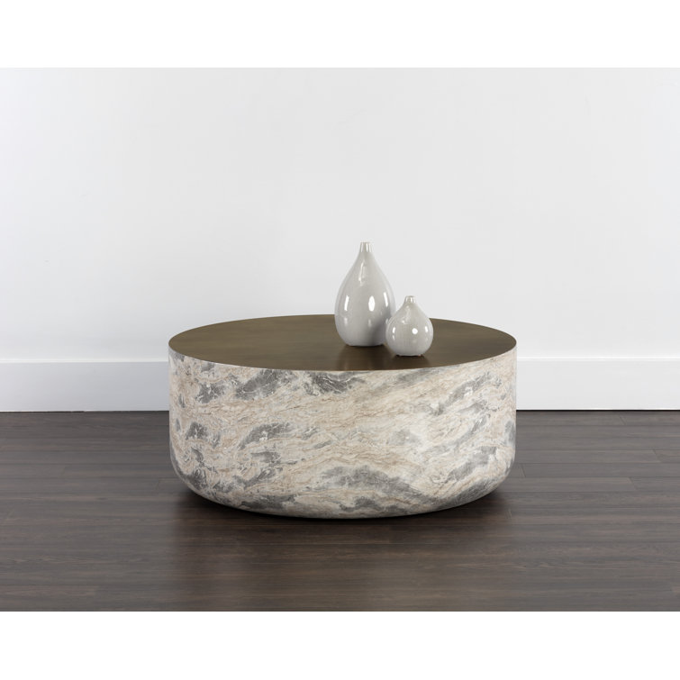 Round Brown and Gold Marble Outdoor Coffee Table