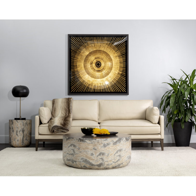 Round Brown and Gold Marble Outdoor Coffee Table