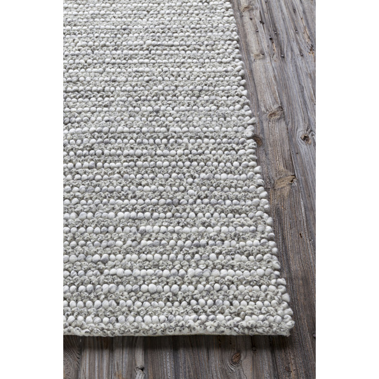 Hand-Woven Ivory Wool Rectangular Area Rug with Cotton Backing