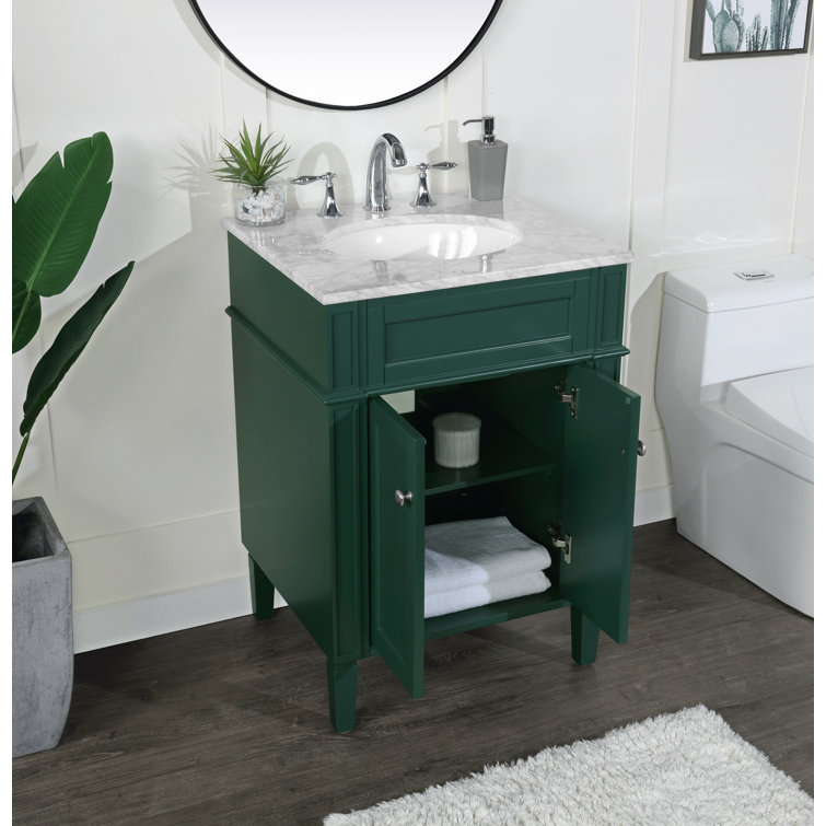 Green Solid Wood Single Bathroom Vanity with Stone Countertop
