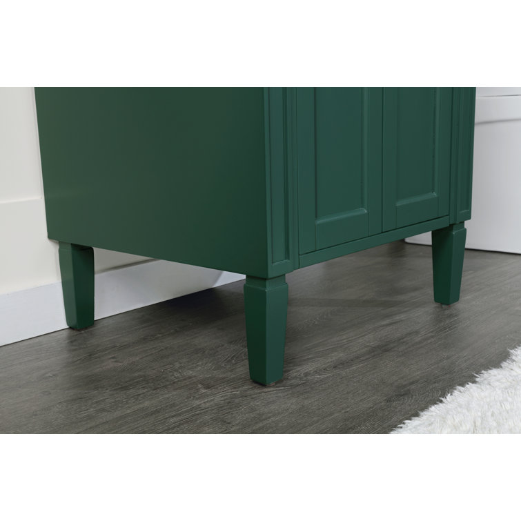 Green Solid Wood Single Bathroom Vanity with Stone Countertop