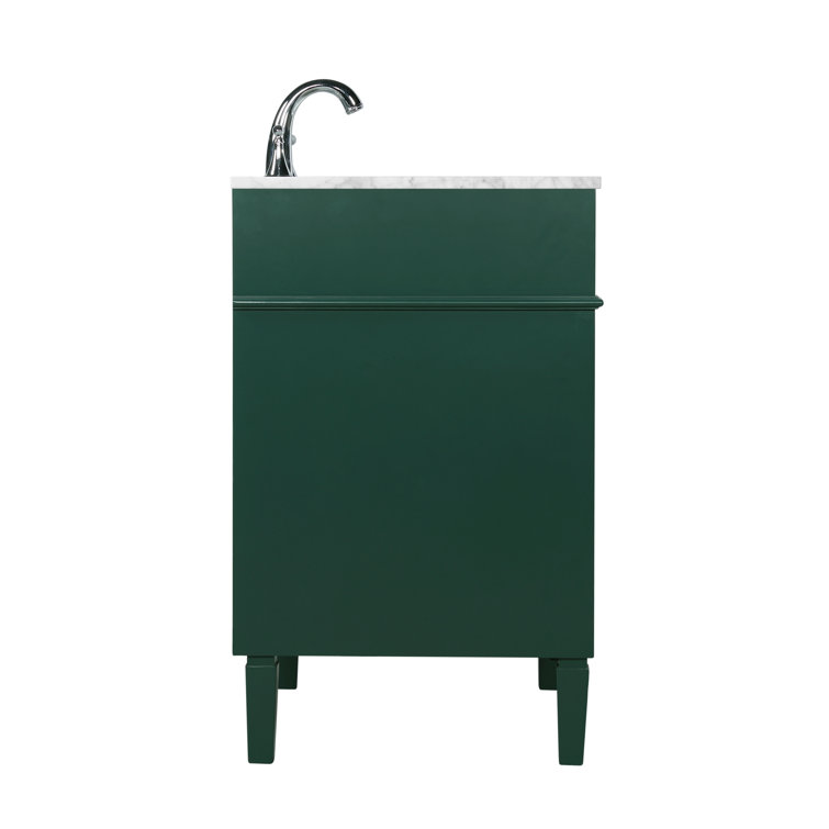 Green Solid Wood Single Bathroom Vanity with Stone Countertop