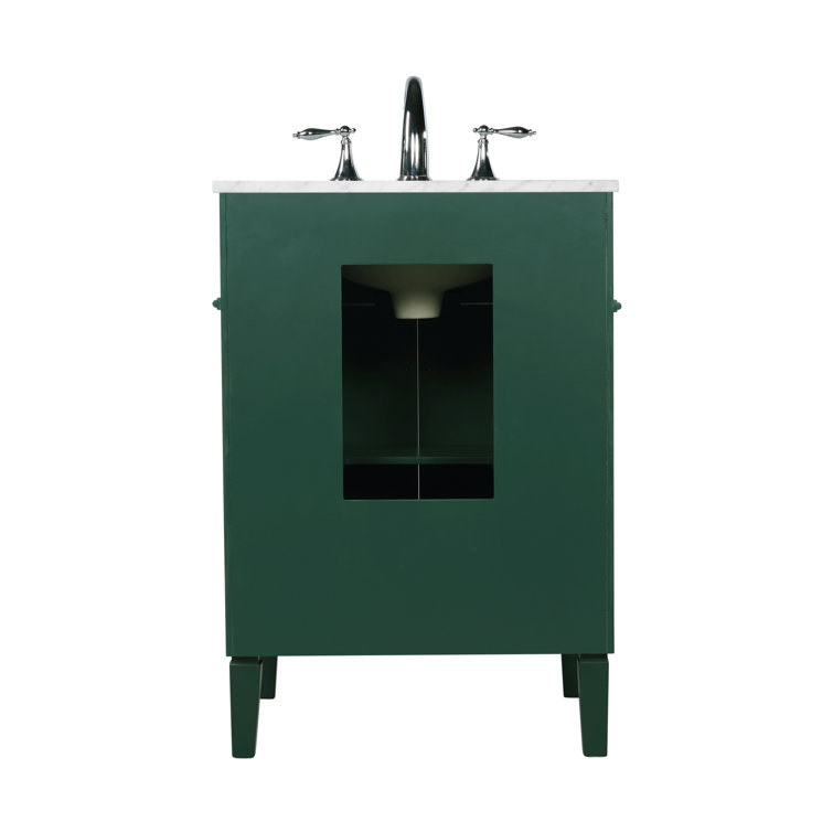 Green Solid Wood Single Bathroom Vanity with Stone Countertop