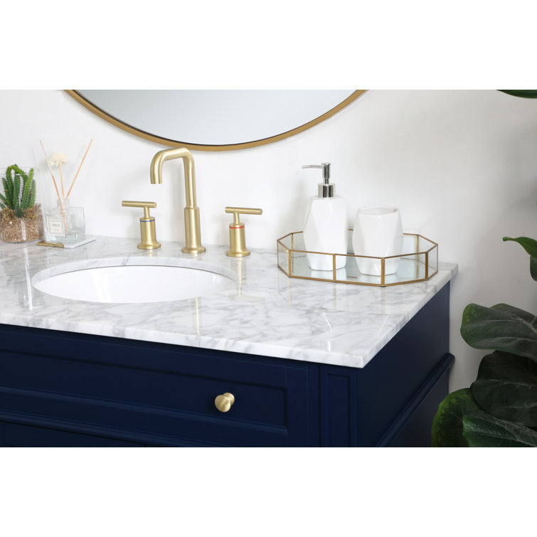 Blue Solid Wood MDF Marble Single Bathroom Vanity with Gold Hardware