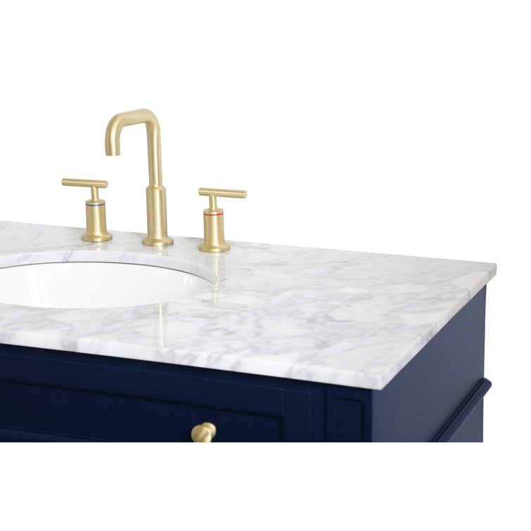 Blue Solid Wood MDF Marble Single Bathroom Vanity with Gold Hardware