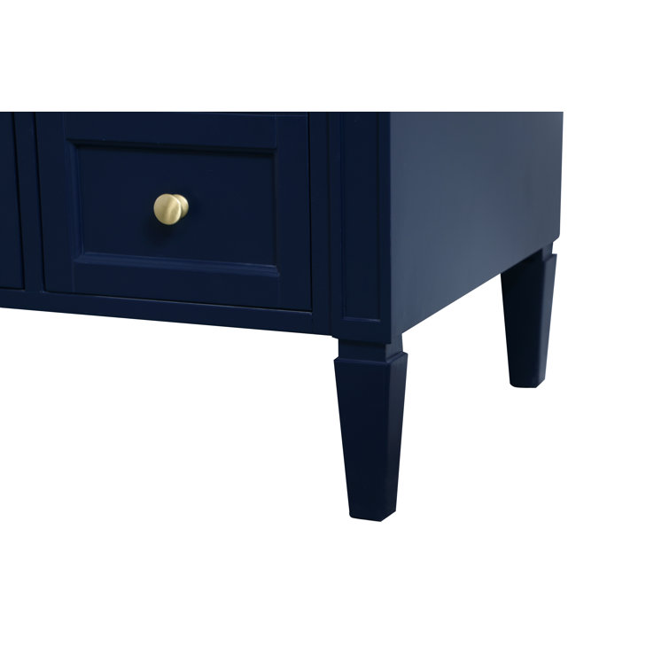 Blue Solid Wood MDF Marble Single Bathroom Vanity with Gold Hardware