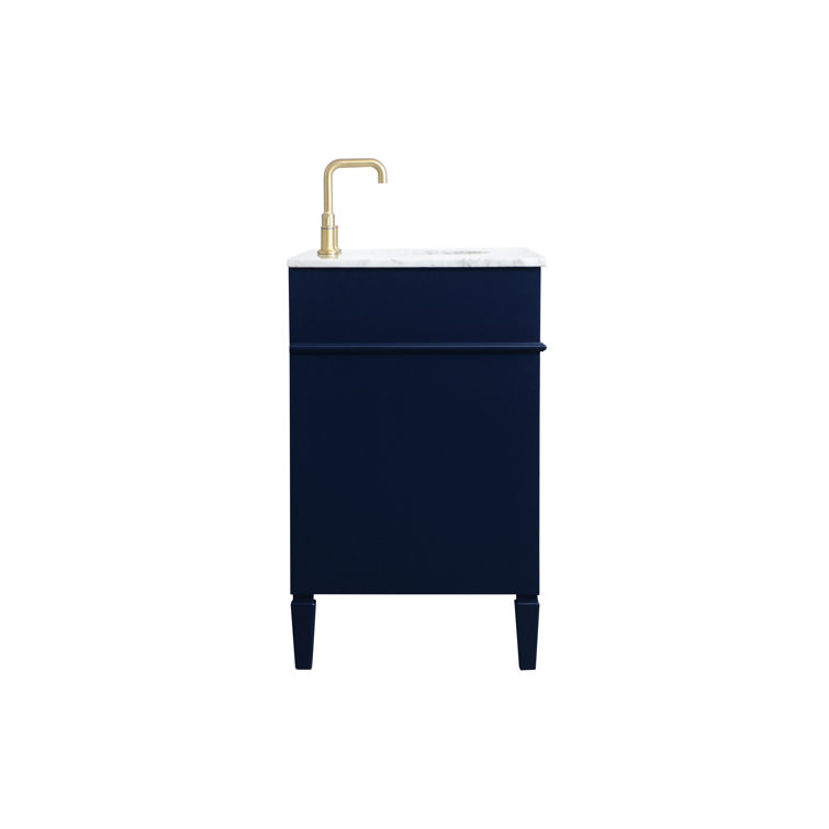 Blue Solid Wood MDF Marble Single Bathroom Vanity with Gold Hardware