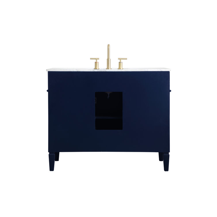 Blue Solid Wood MDF Marble Single Bathroom Vanity with Gold Hardware