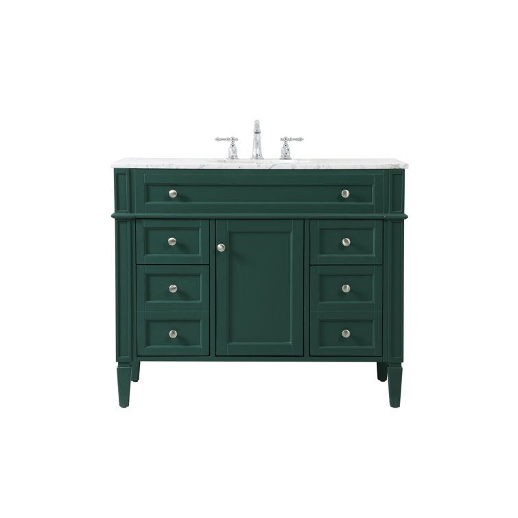 Green Solid Wood and Marble Single Bathroom Vanity