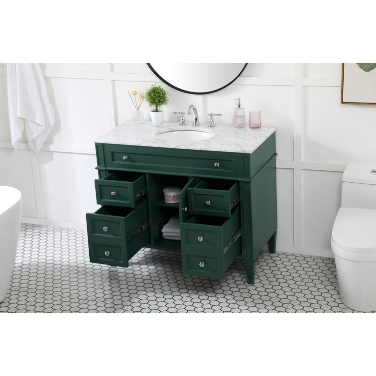 Green Solid Wood and Marble Single Bathroom Vanity