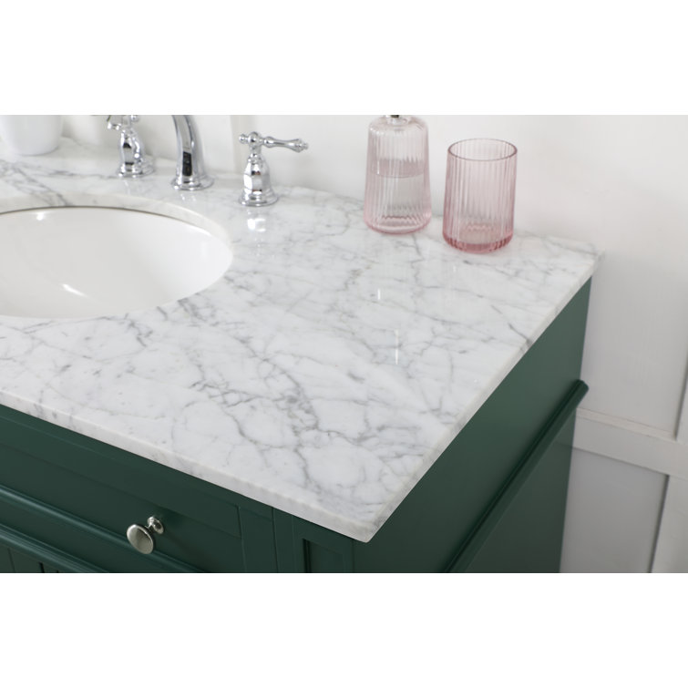 Green Solid Wood and Marble Single Bathroom Vanity