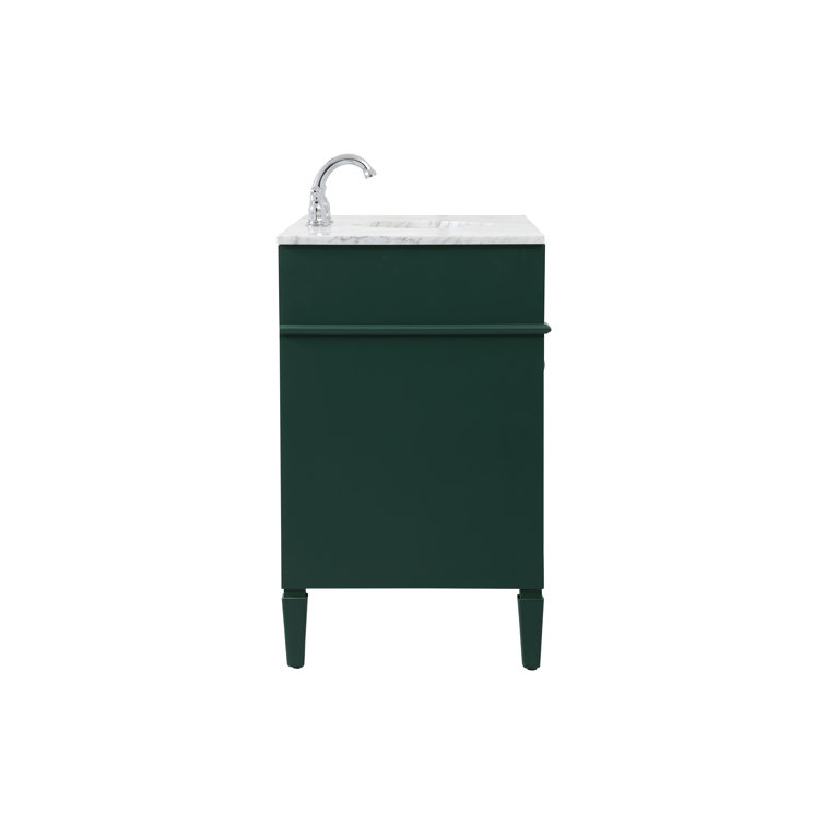 Green Solid Wood and Marble Single Bathroom Vanity