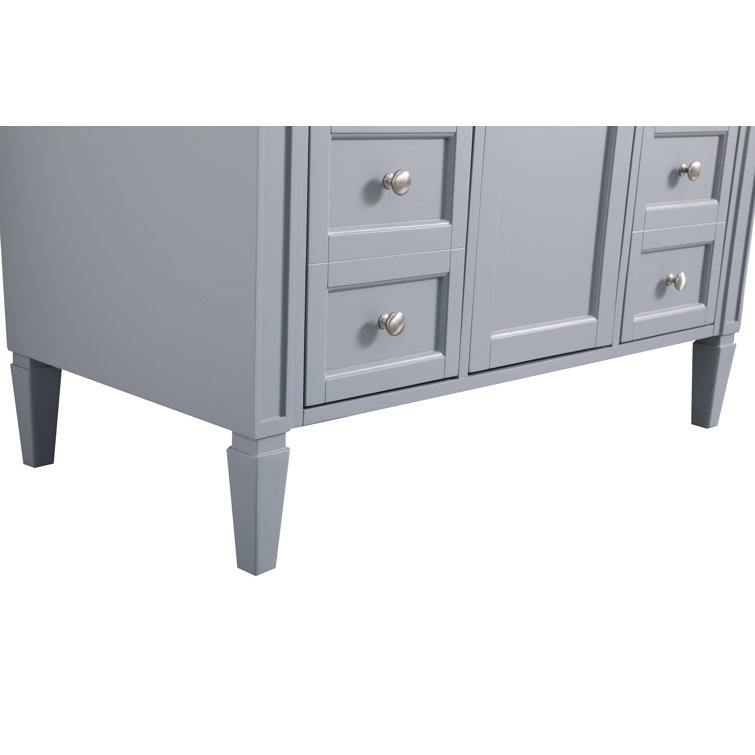 Gray Solid Wood and Marble Single Bathroom Vanity with Porcelain Sink