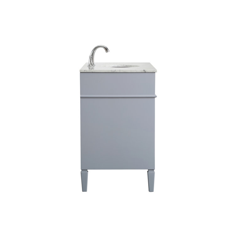 Gray Solid Wood and Marble Single Bathroom Vanity with Porcelain Sink