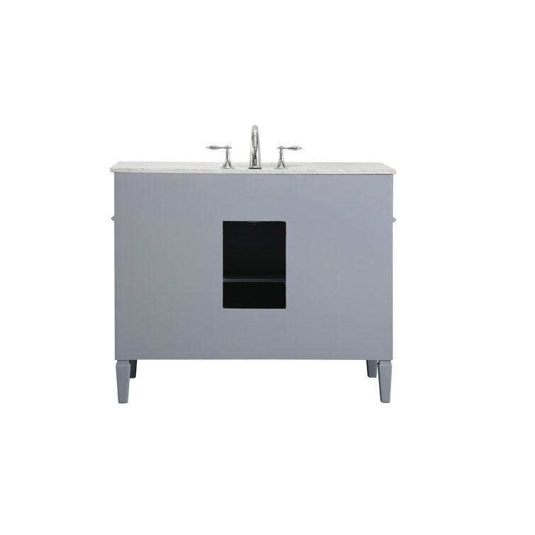 Gray Solid Wood and Marble Single Bathroom Vanity with Porcelain Sink