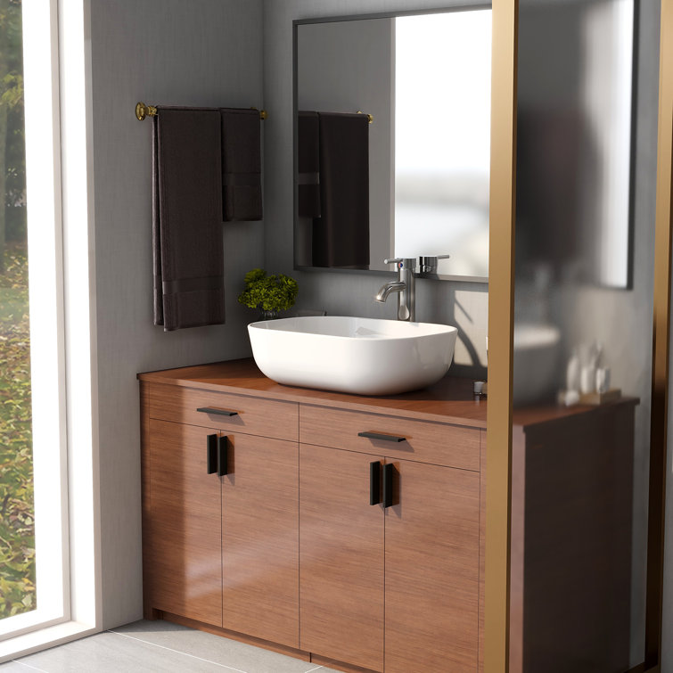 White Ceramic Rectangular Above-Counter Vessel Sink