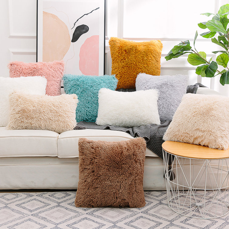 Beige Faux Fur 18" x 18" Pillow Covers, Set of 2