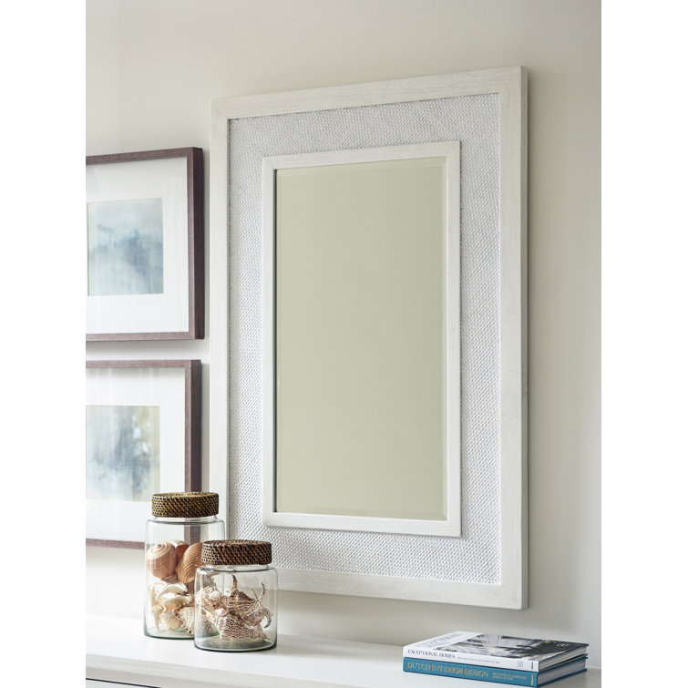 White Mahogany and Leather Rectangular Mirror