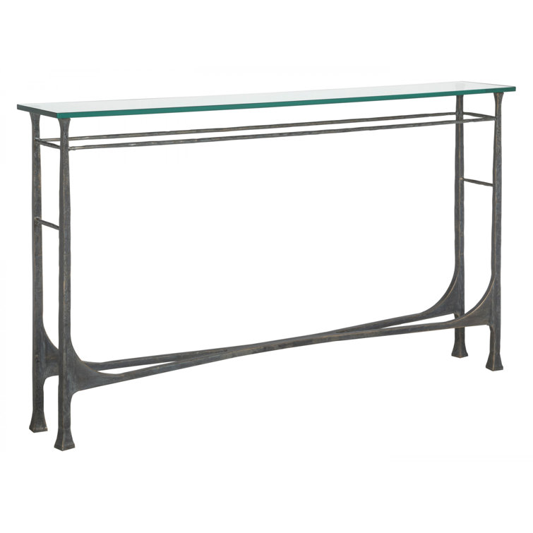 Bruno Black Hand-Hammered Iron and Glass Rectangular Console Table
