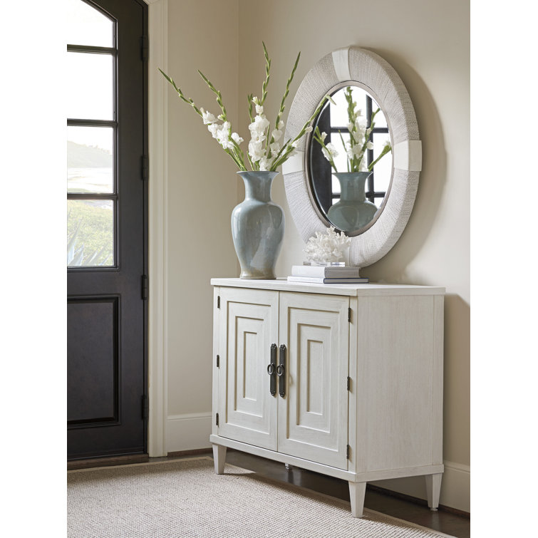 Transitional Cream Leather-Wrapped 42" Round Wood Mirror