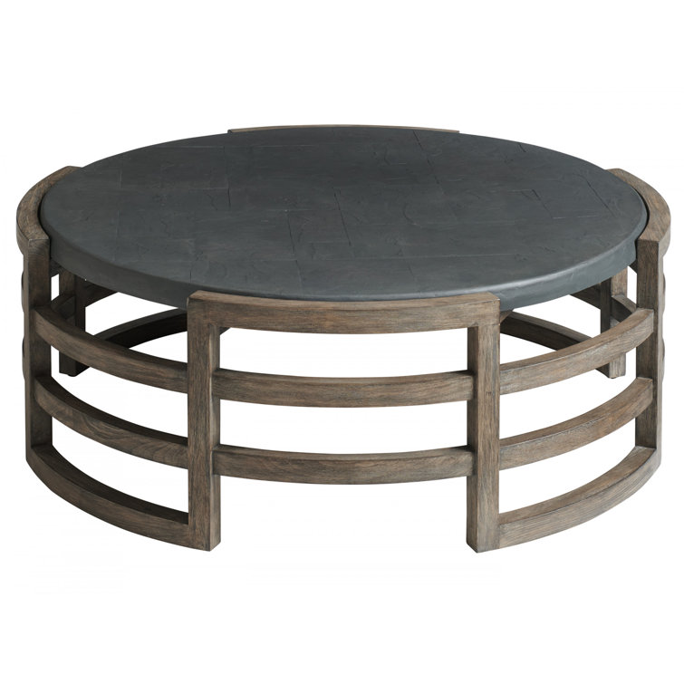 La Jolla Round Teak and Faux Slate Cocktail Table
