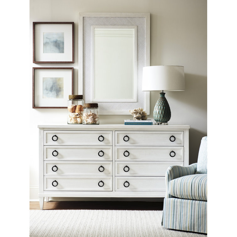 White Mahogany and Leather Rectangular Mirror