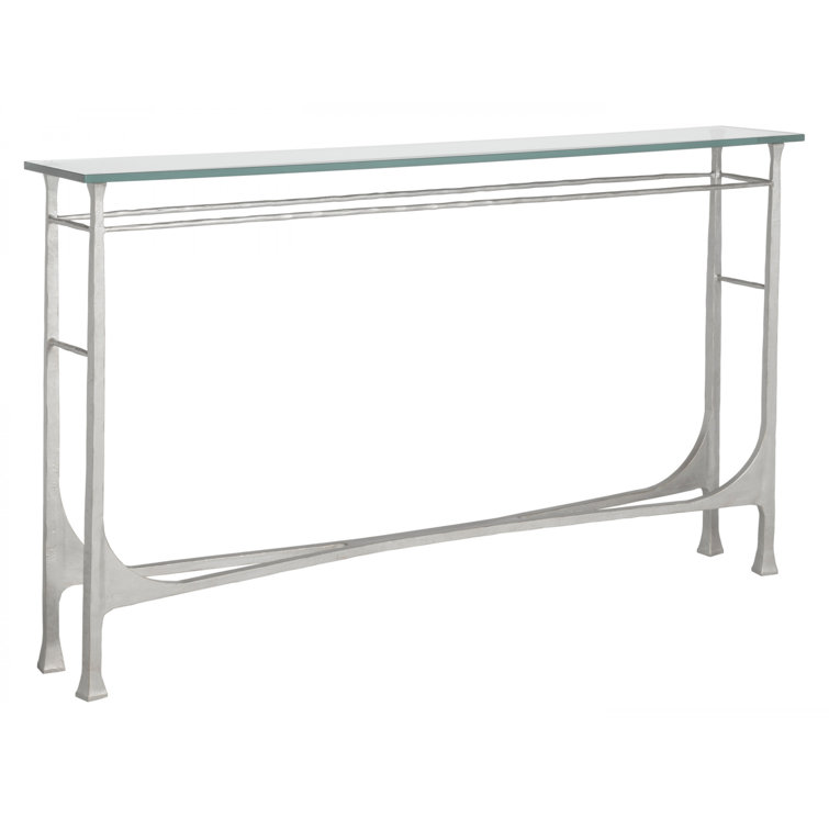 Bruno Transitional Silver 62" Hand-Hammered Iron and Glass Console Table