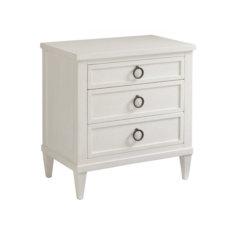 Shell White Transitional 3-Drawer Mahogany Nightstand