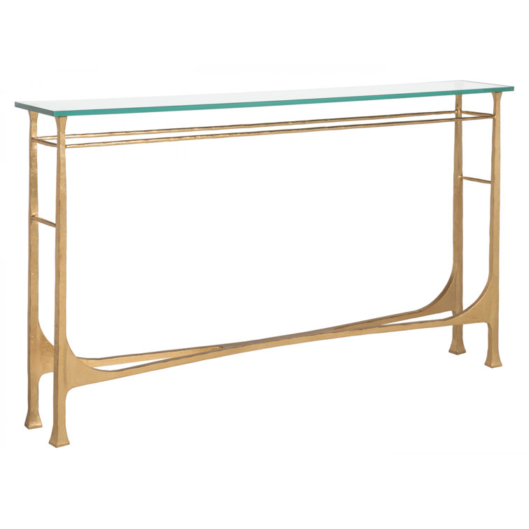 Bruno Gold Leaf 62" Rectangular Metal & Glass Console Table