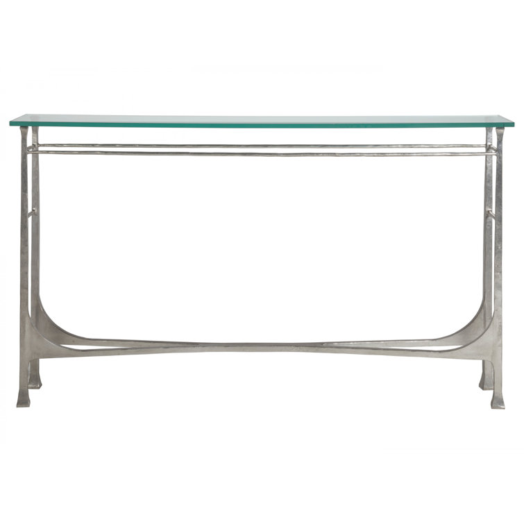 Bruno Silver Leaf Glass Top Rectangular Console Table