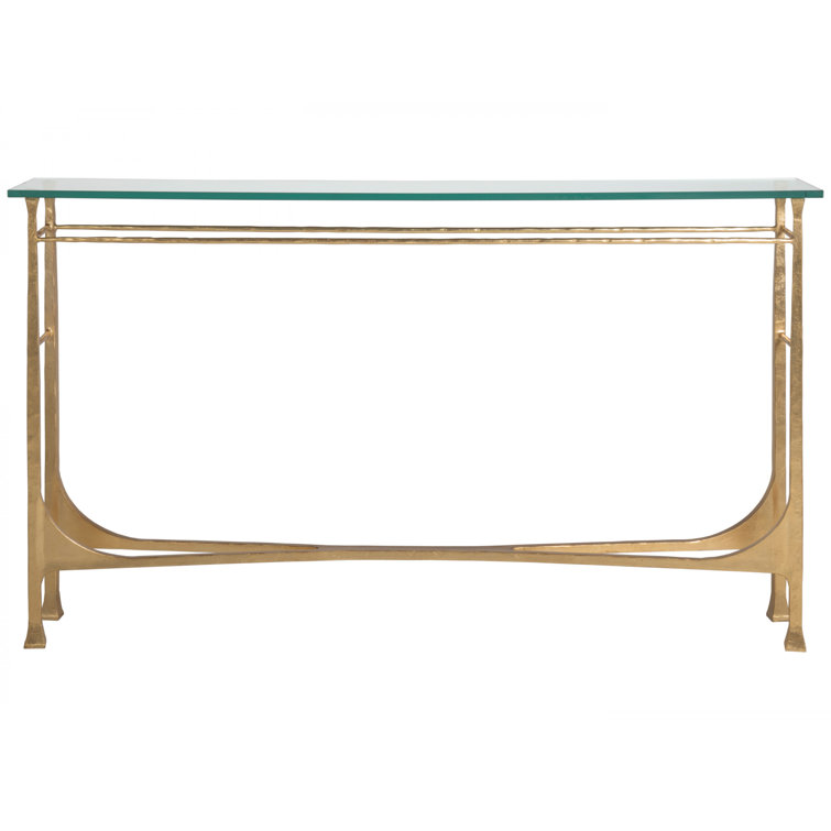 Bruno Gold Leaf 62" Rectangular Metal & Glass Console Table