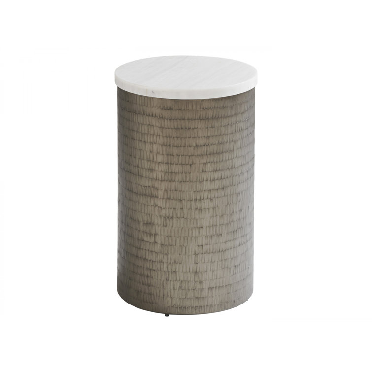 Transitional Turnberry 14" Round Stone-Top Chairside Table in Brown/White