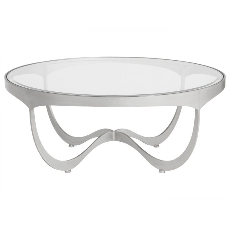 Argento 42'' Transitional Round Metal & Glass Cocktail Table