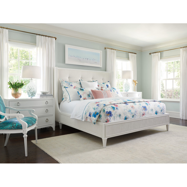 Elegant California King Transitional White Tufted Upholstered Bed