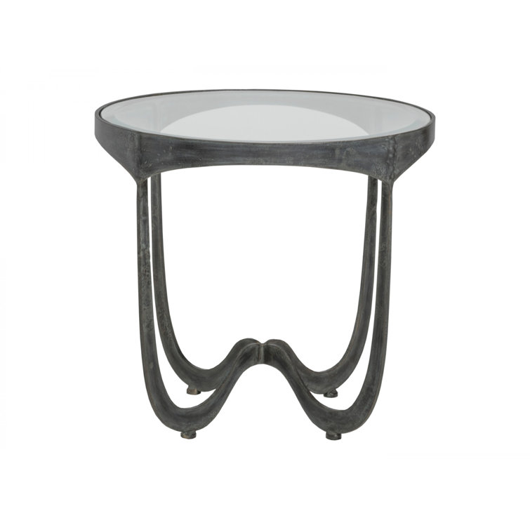 Sophie 26" Black Iron Round End Table with Beveled Glass Top