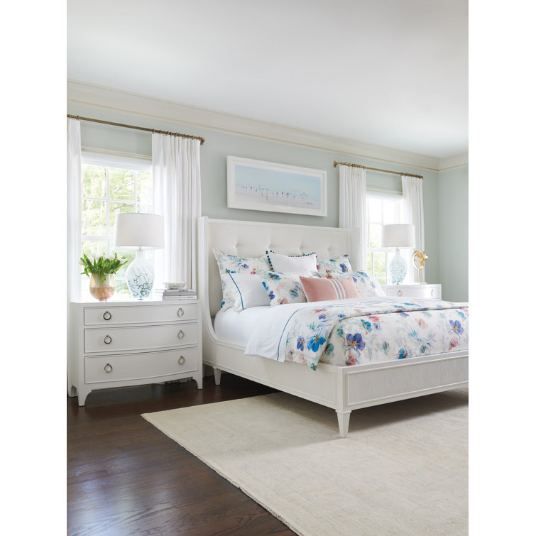 Elegant California King Transitional White Tufted Upholstered Bed