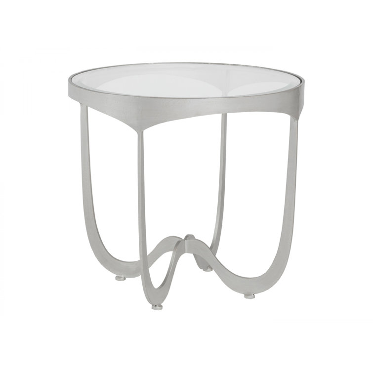 Elegant Sophie 26" Silver Round Metal & Glass End Table