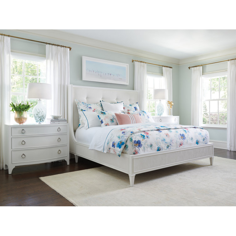 Elegant California King Transitional White Tufted Upholstered Bed