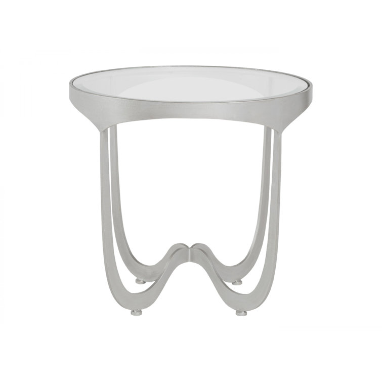 Elegant Sophie 26" Silver Round Metal & Glass End Table